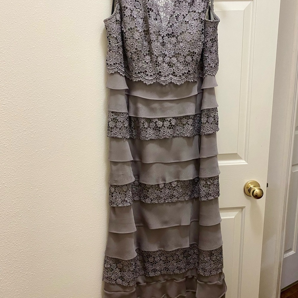 Beautiful pewter sleeveless tiered formal dress